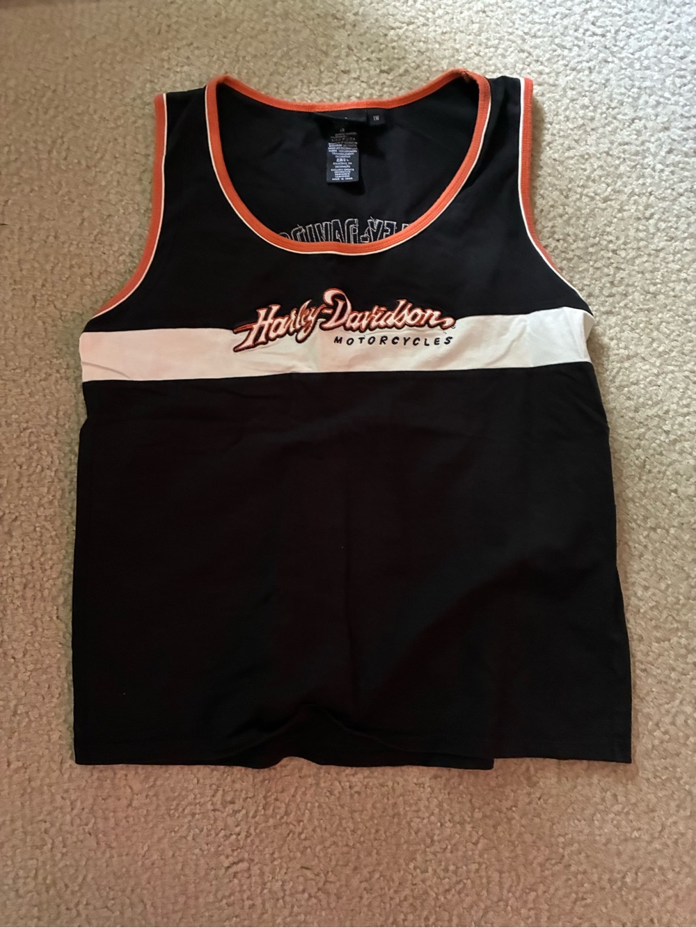 Vintage Harley-Davidson Black White Tank with Orange Trim